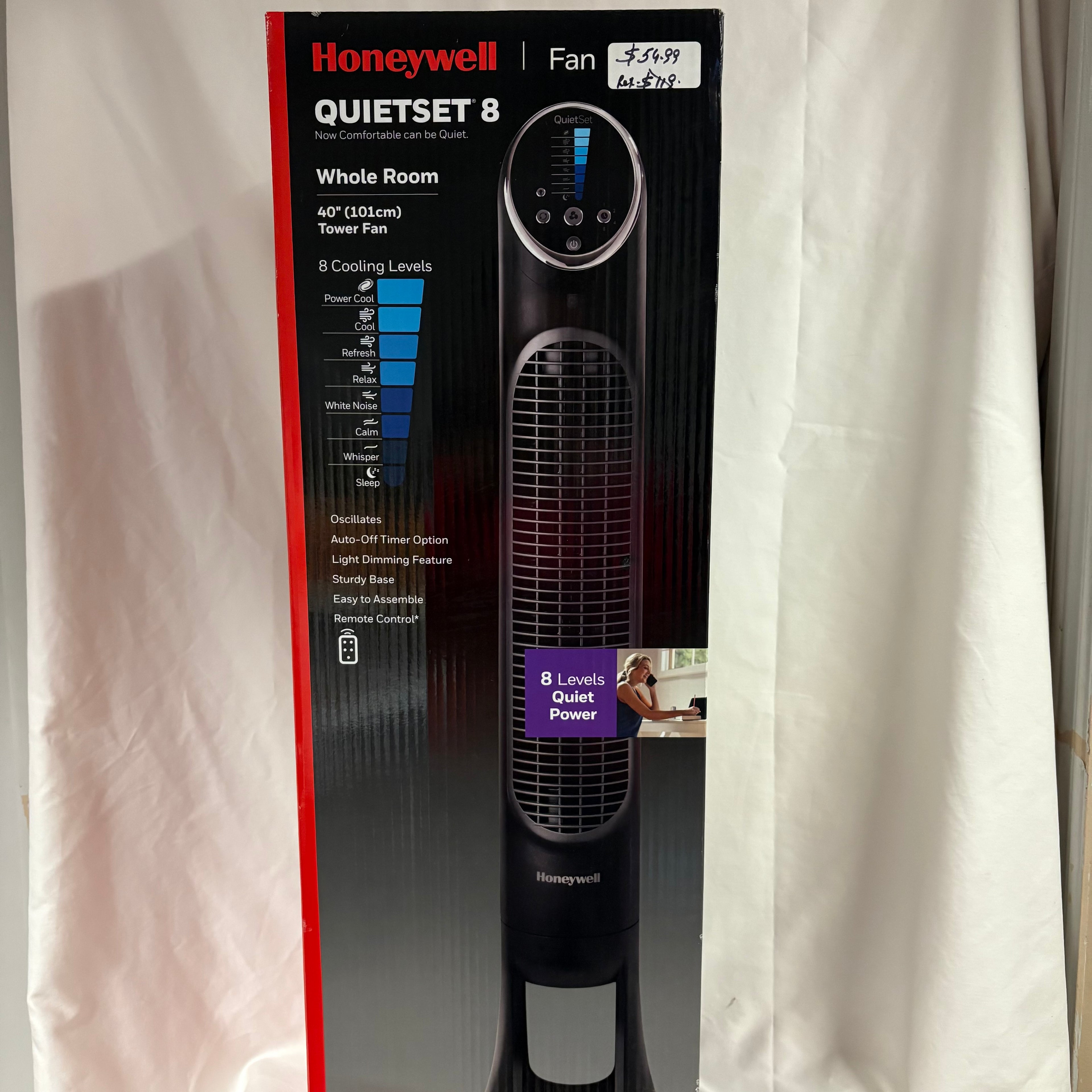 Honeywell QuietSet 8 Whole Room 40 Inch Tower Fan with Remote