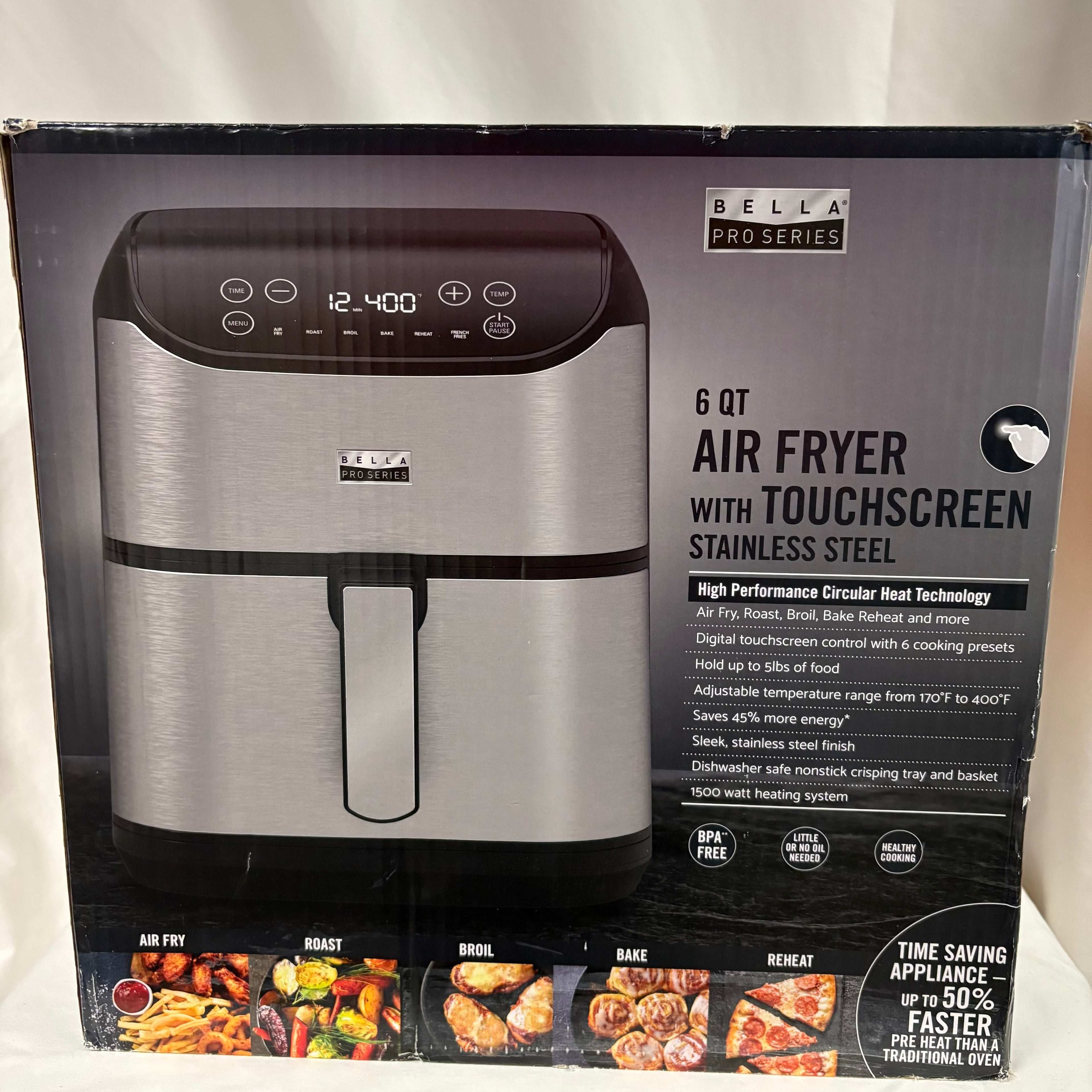 Bella Pro Series 6 QT Air Fryer with Touchscreen Stainless Steel