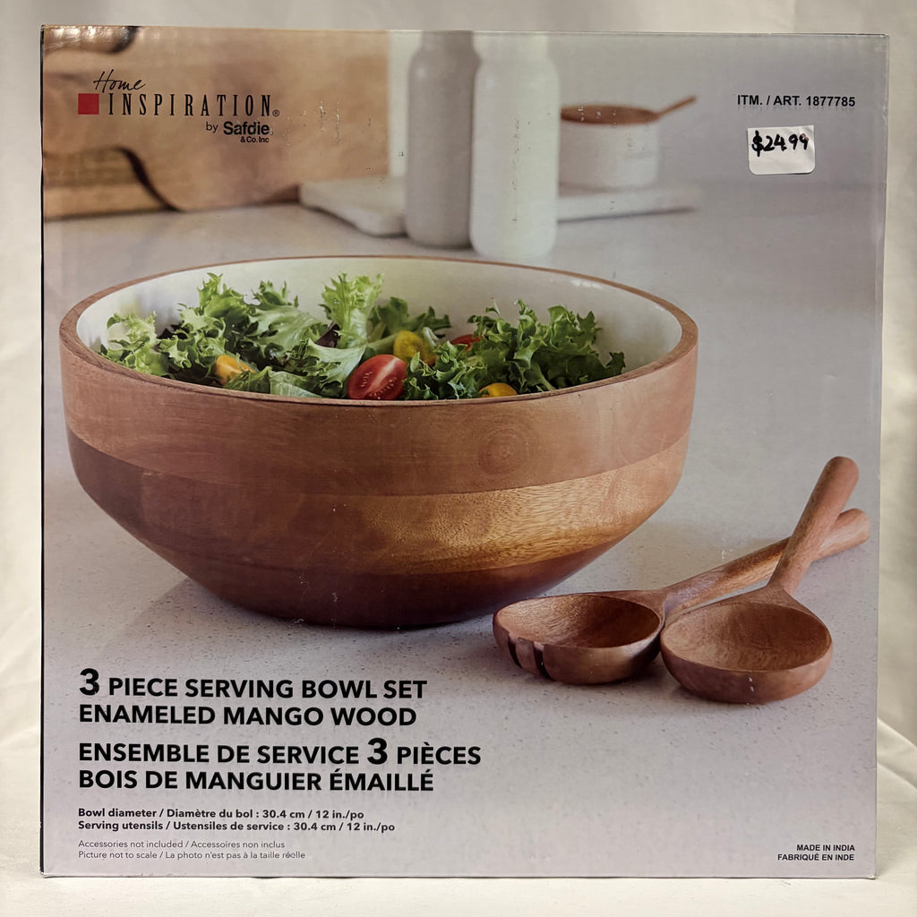 Enamelled Mango Wood 3 Piece Serving Bowl Set