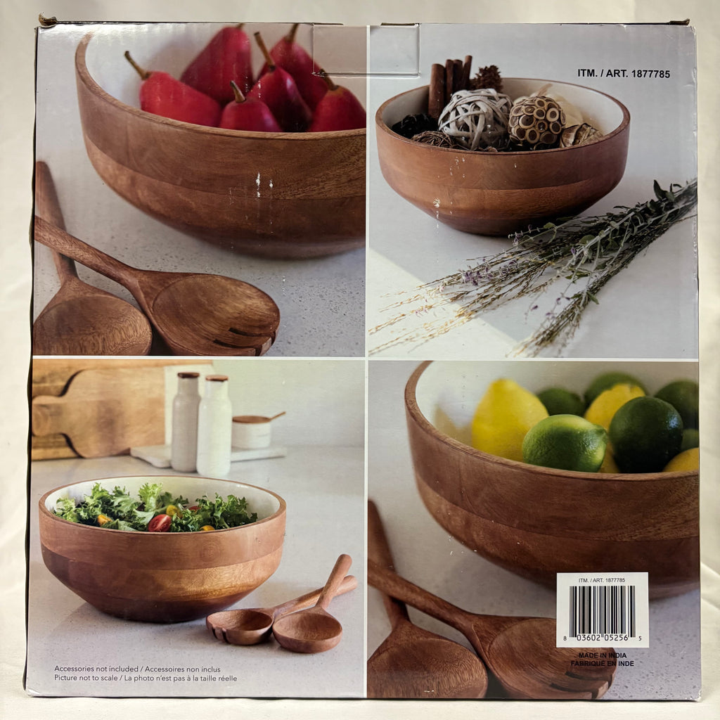 Enamelled Mango Wood 3 Piece Serving Bowl Set