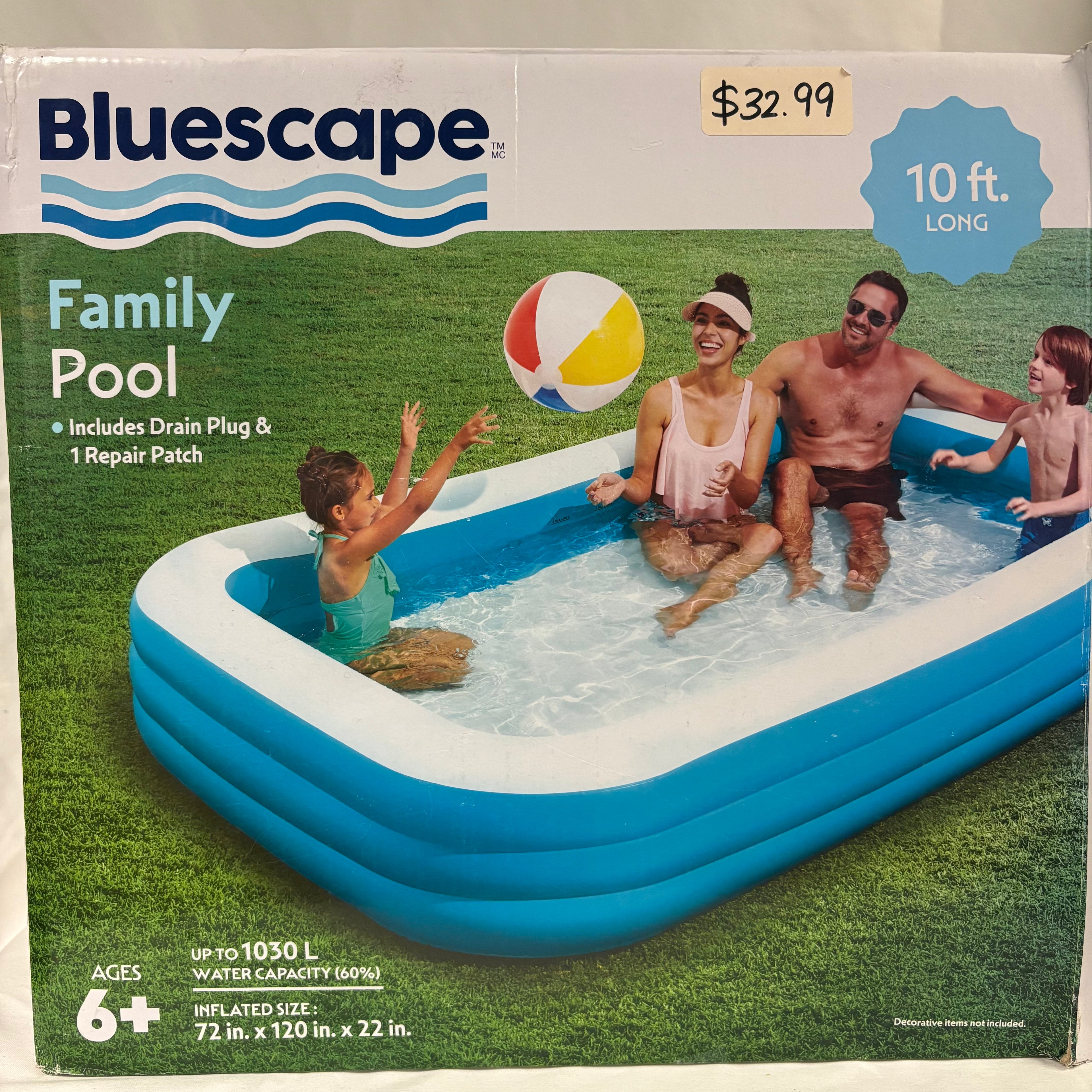 Bluescape Family Inflatable Pool 10 Foot Outdoor Pool