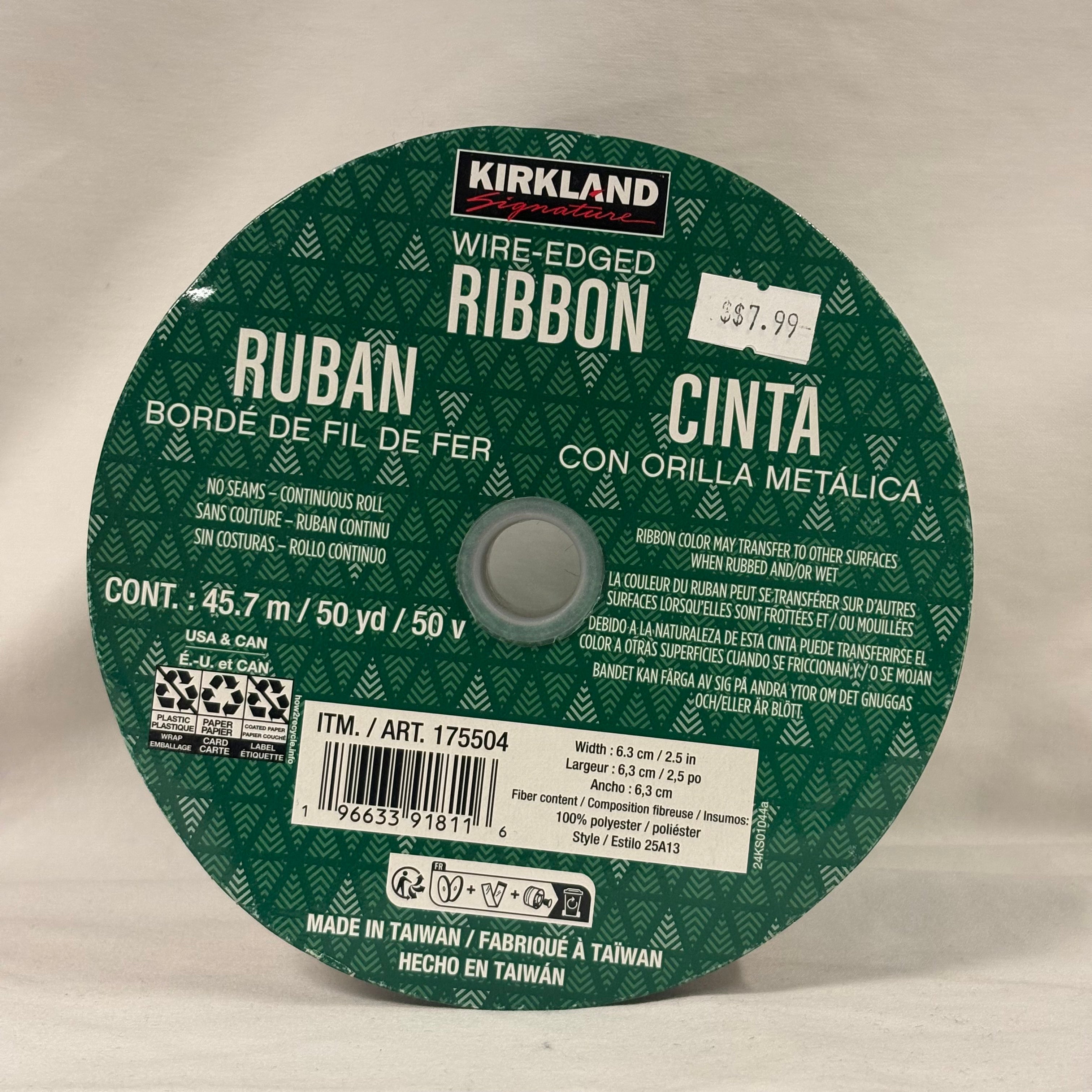 Kirkland Signature Wire Edged Ribbon 50 Yards Holiday Design