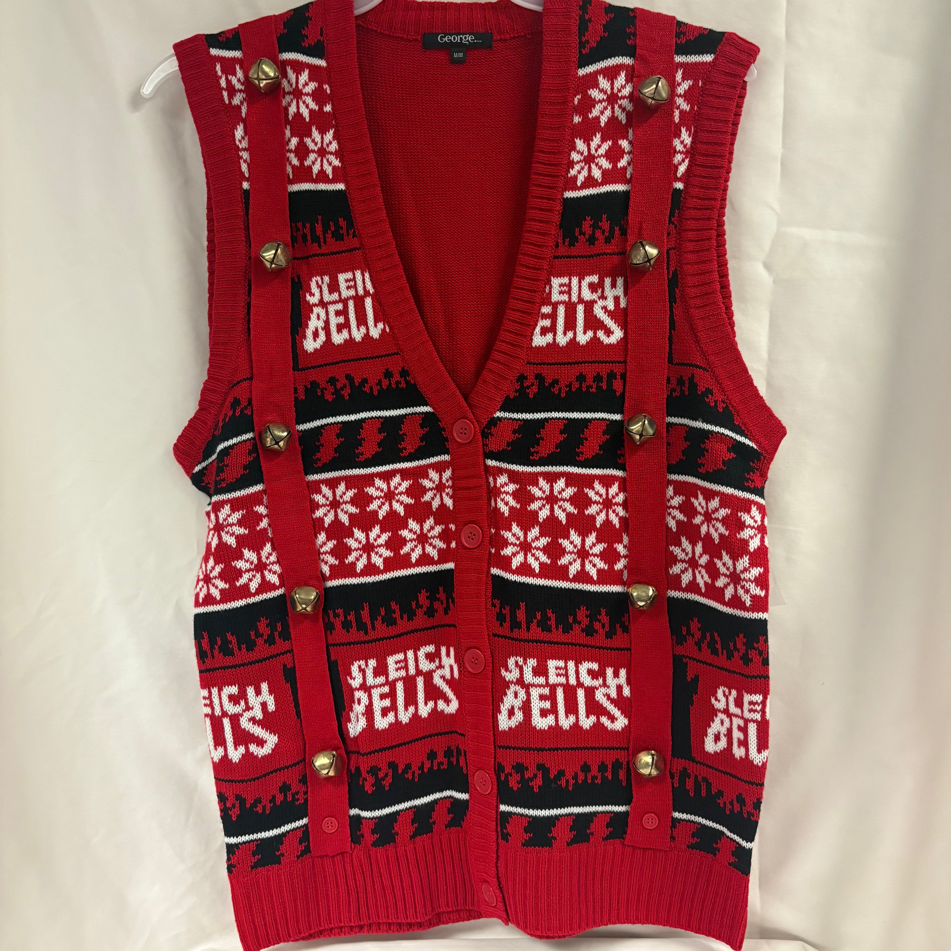 George Ugly Christmas Sweater Vest Sleigh Bells